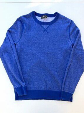 Express Mens Small S Blue Pullover Sweater 100% Cotton V-Notch Crew Neck Knit
